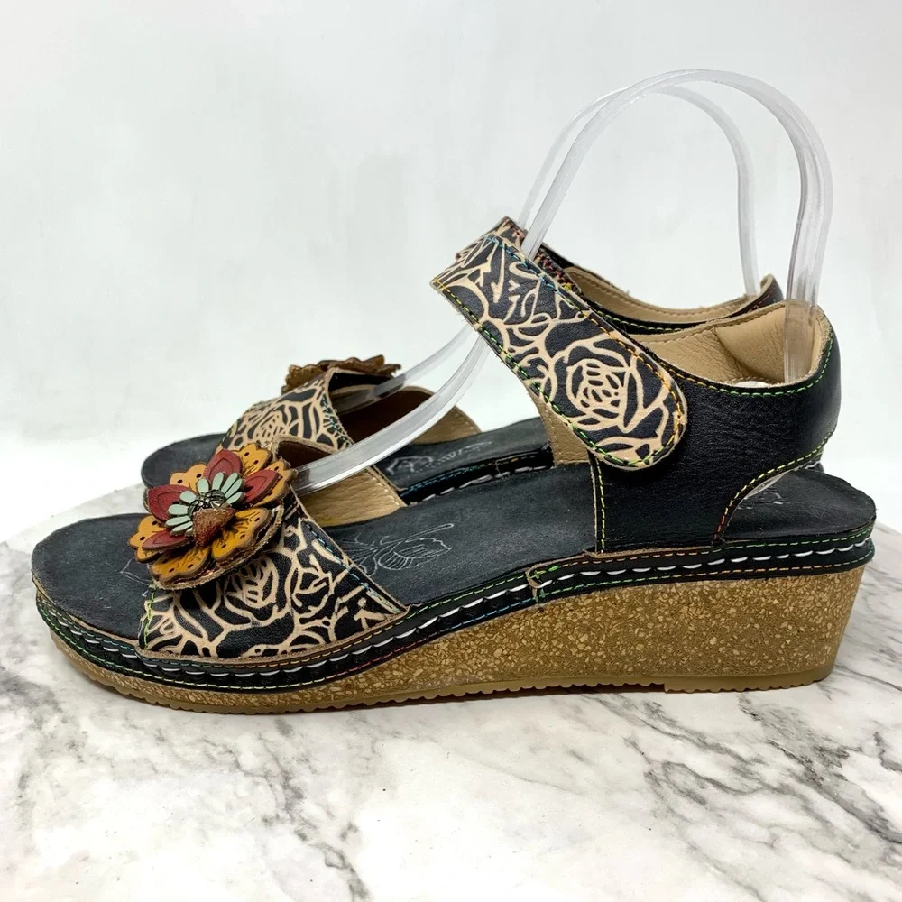 L'Artiste By Spring Step Cuteness Rosette Leather Wedge Comfort Sandals 40/9 - Picture 3 of 16